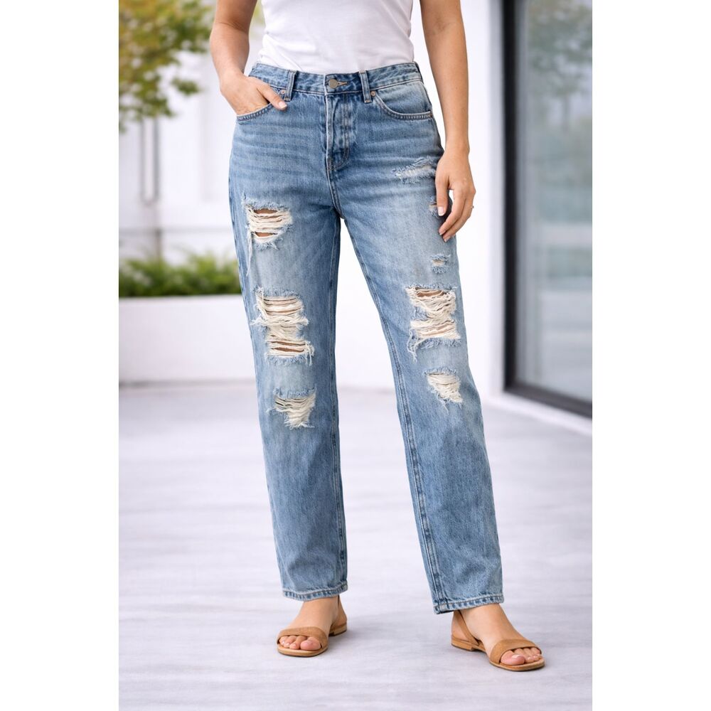Blank Paige High Rise Distressed Button Fly Jeans Blue L